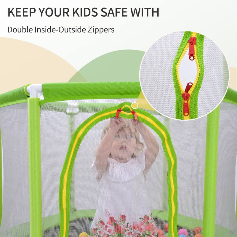 ASTM Approved Trampoline - Safety Enclosure, Ladder, Outdoor Recreational Use - Green - 55