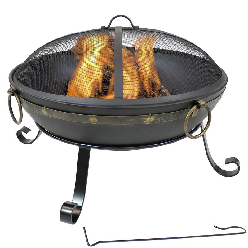 Sunnydaze Victorian Steel Fire Bowl with Handles and Spark Screen