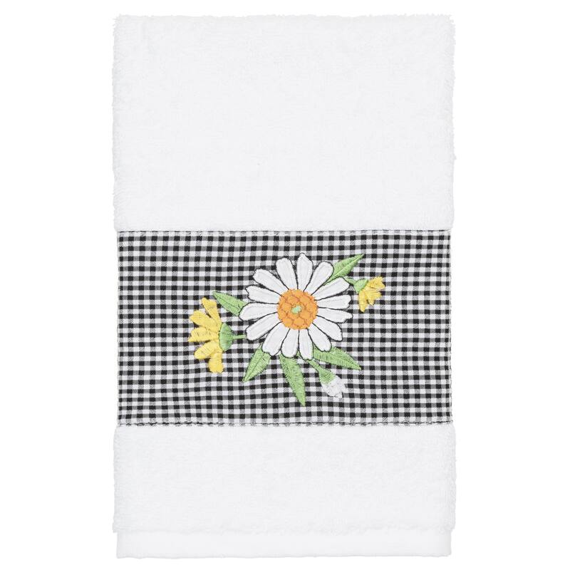Authentic Hotel and Spa 100% Turkish Cotton Daisy Embellished Hand Towel - White