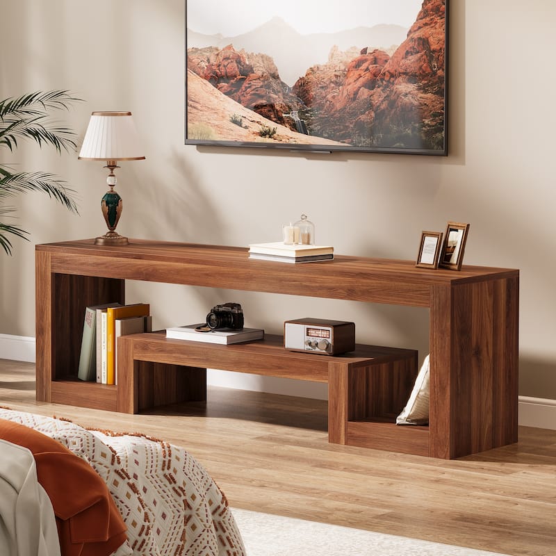 63-Inch TV Stand for 55/60/65-Inch TVs, Farmhouse Entertainment Center with Open Storage Shelves