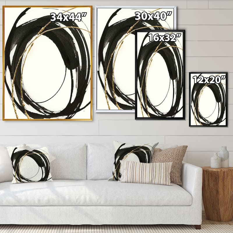 Designart "Gold Glamour Circle I" Modern Framed Canvas Print - Black