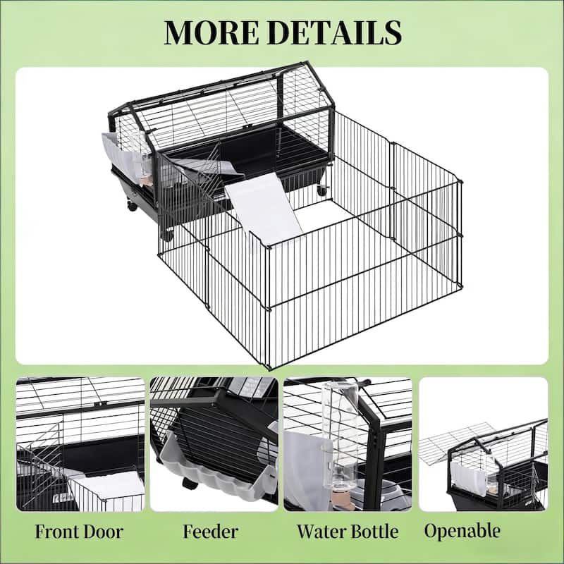 Rolling Metal Small Animal Hutch Cage,Small Pet Hutch,Spacious Pet House is designed for convenient cleaning - Black