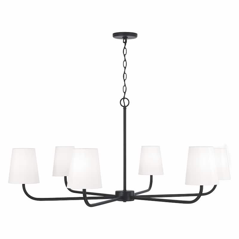 Brody 6-light Hanging Chandelier w/ White Fabric Stay-Straight Shade