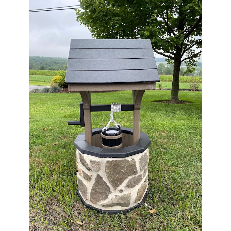 Stone Wishing Well - Weatherwood and Black - Medium