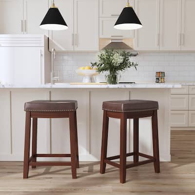 Linon Willamette Backless Faux Leather Brown Counter stool