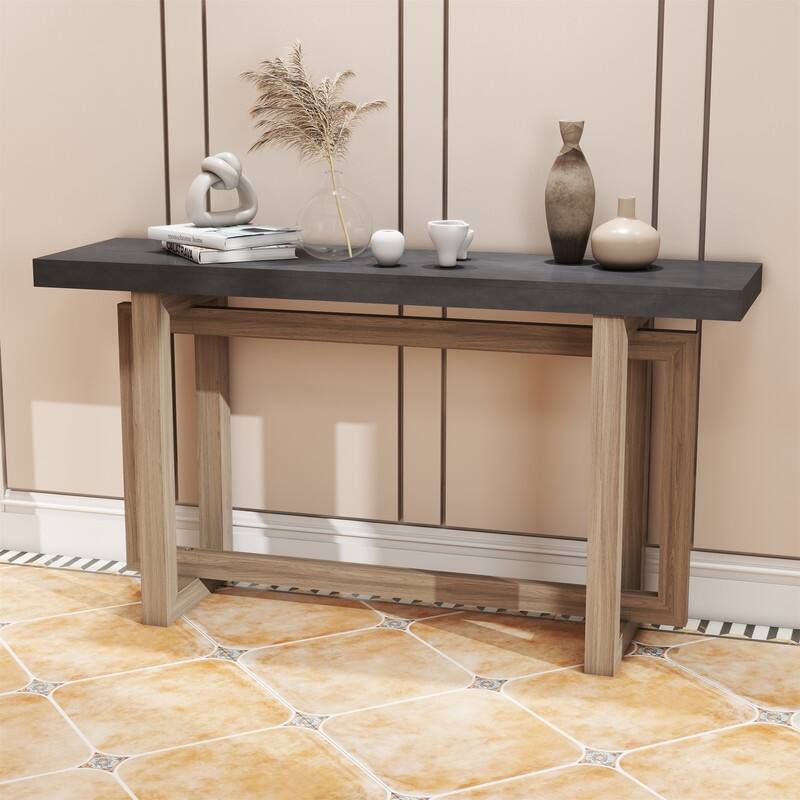 Modern Entryway Console Table with Industrial-inspired Concrete Wood Top, Hallway Foyer Sofa Long Table Entryway Table