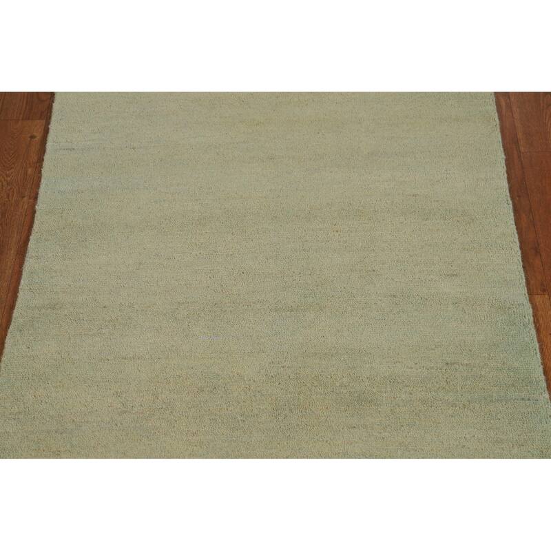 Green Modern Gabbeh Oriental Foyer Rug Hand-Knotted Wool Carpet - 2'7"x 4'1"