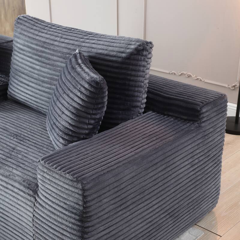 Modular Sectional Sofa, Deep Seat Corduroy Cloud Couch with Cup Holders, USB Ports & Storage Box