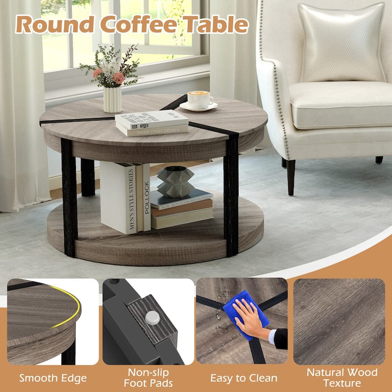 Gymax 34.5'' Rubber Wood Center Table w/Spacious Tabletop & Storage