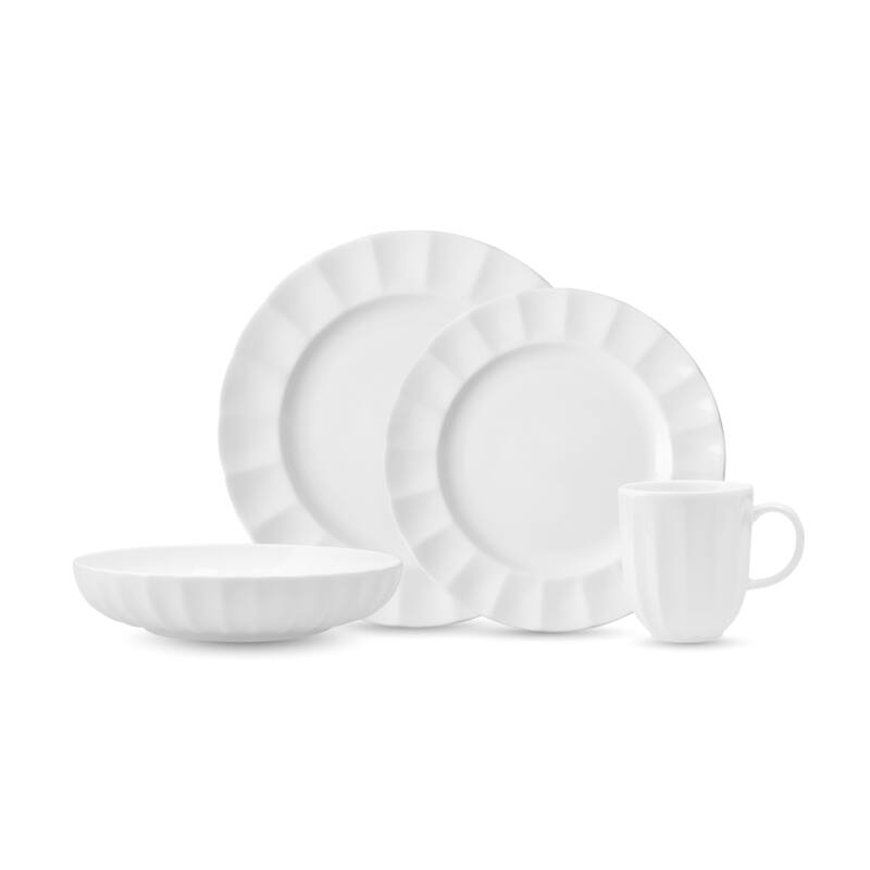 Fortessa Blyss Bone China, 16 Piece Dinnerware Set (Service for 4), White - 16 Piece Dinnerware Set - 16 Piece Dinnerware Set - White - 16 Piece