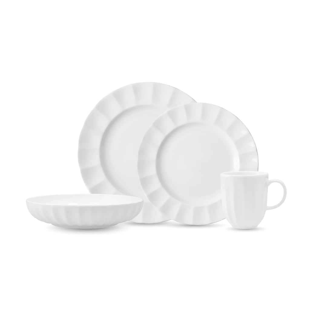 Fortessa Blyss Bone China, 16 Piece Dinnerware Set (Service for 4), White - 16 Piece Dinnerware Set