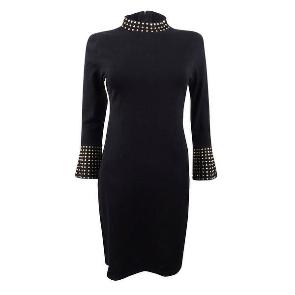 calvin klein black sweater dress Calvin Klein Women's Smooth Cotton Rib V-Neck Sweater Midi Dress - Black