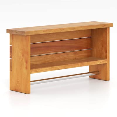 Costway 2-Tier Solid Teak Wood Bathroom Shelf with Towel Bar Stainless - Natural - See Details