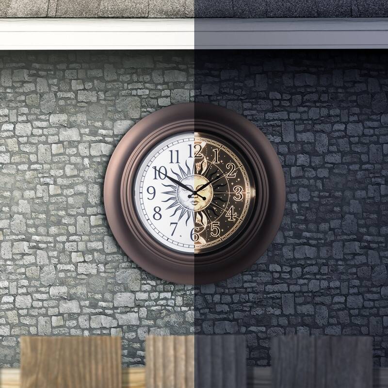 La Crosse 435-3256B-SM 21" Indoor/Outdoor Lighted Sun & Moon Quartz Clock