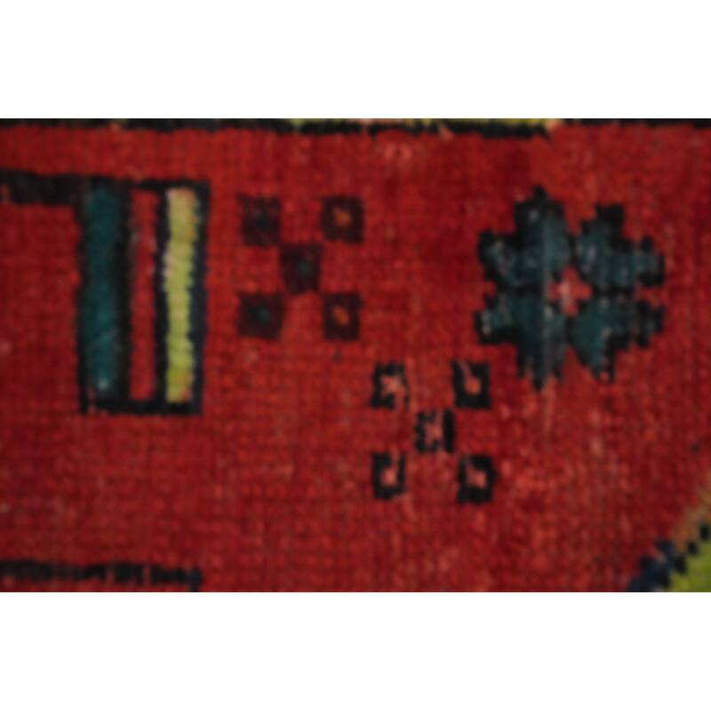 Hand Knotted Oriental 100% Wool Carpet Traditional Geometric Red Hamedan Runner Rug - 9' 9'' X 3' 1''