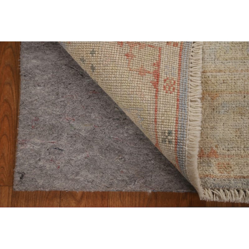 Geometric Oushak Turkish Area Accent Rug Hand-Knotted Wool Carpet - 3'1" x 3'11"