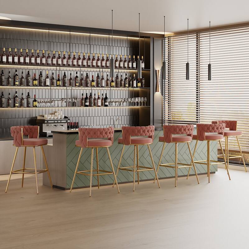 VECELO Counter Height Bar Stools with Woven Backrest 26.77" Seat Height Mid-Century Modern Upholstered Bar Chairs for Kitchen