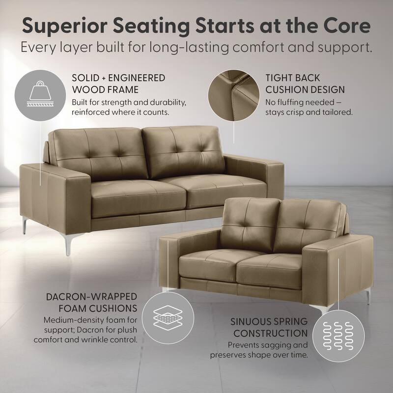 Faelin 79" Modern Sofa Loveseat, Top Grain Leather Couch with Removable Cushions