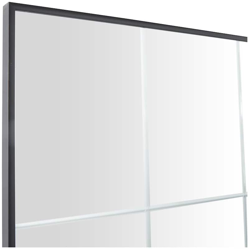 Black Wooden Grid Style Panel Room Wall Mirror