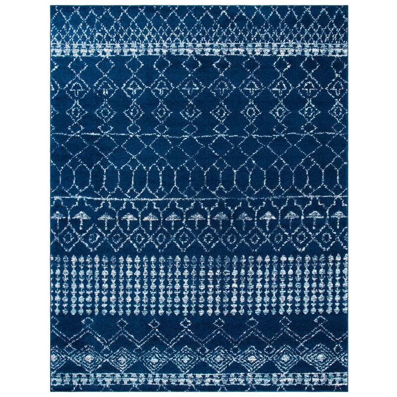 SAFAVIEH Tulum Ethelyn Rustic Moroccan Boho Tribal Rug - 9' x 12' - Navy/Ivory - Runner/Rectangle