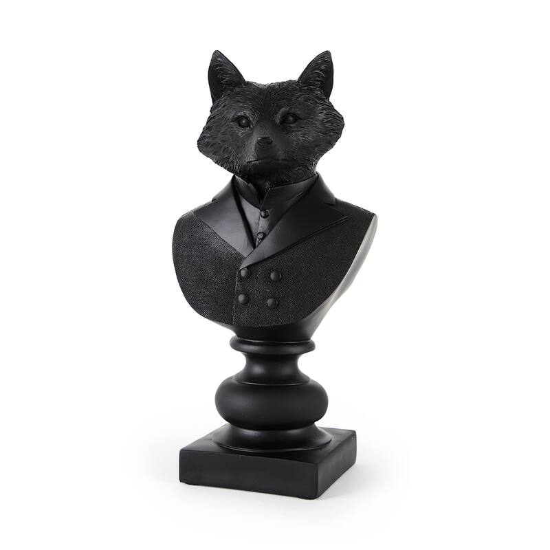 HomeRoots Black Resin Suited Fox Bust Sculpture - 5.00 in. x 13.00 in. x 6.00 in.