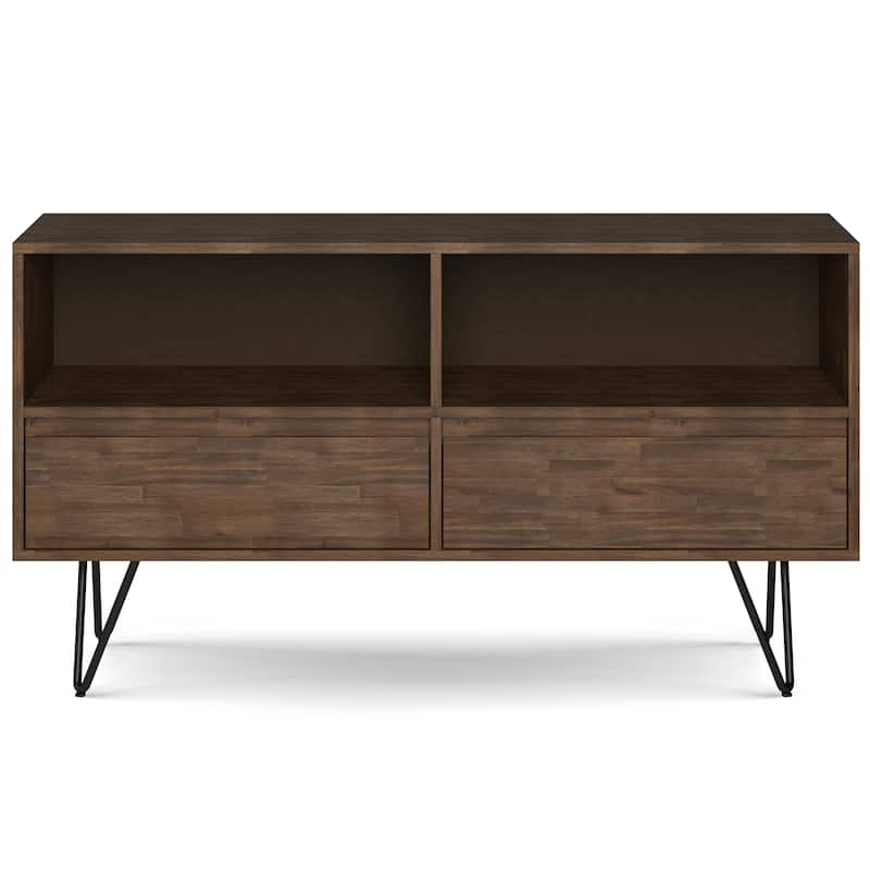 WYNDENHALL Saylor SOLID ACACIA WOOD and Metal 30x54 inch Rectangle Modern Industrial Low Bookcase in Rustic Natural Aged Brown