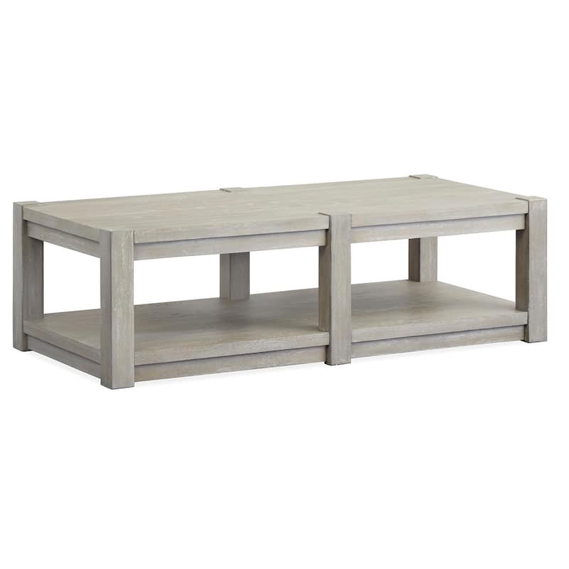 Magnussen Home Burgess Calico Grey Rectangular Shelf Cocktail Table With Casters - 60''W x 28''D x 18.13''H - 60''W x 28''D x 18.13''H