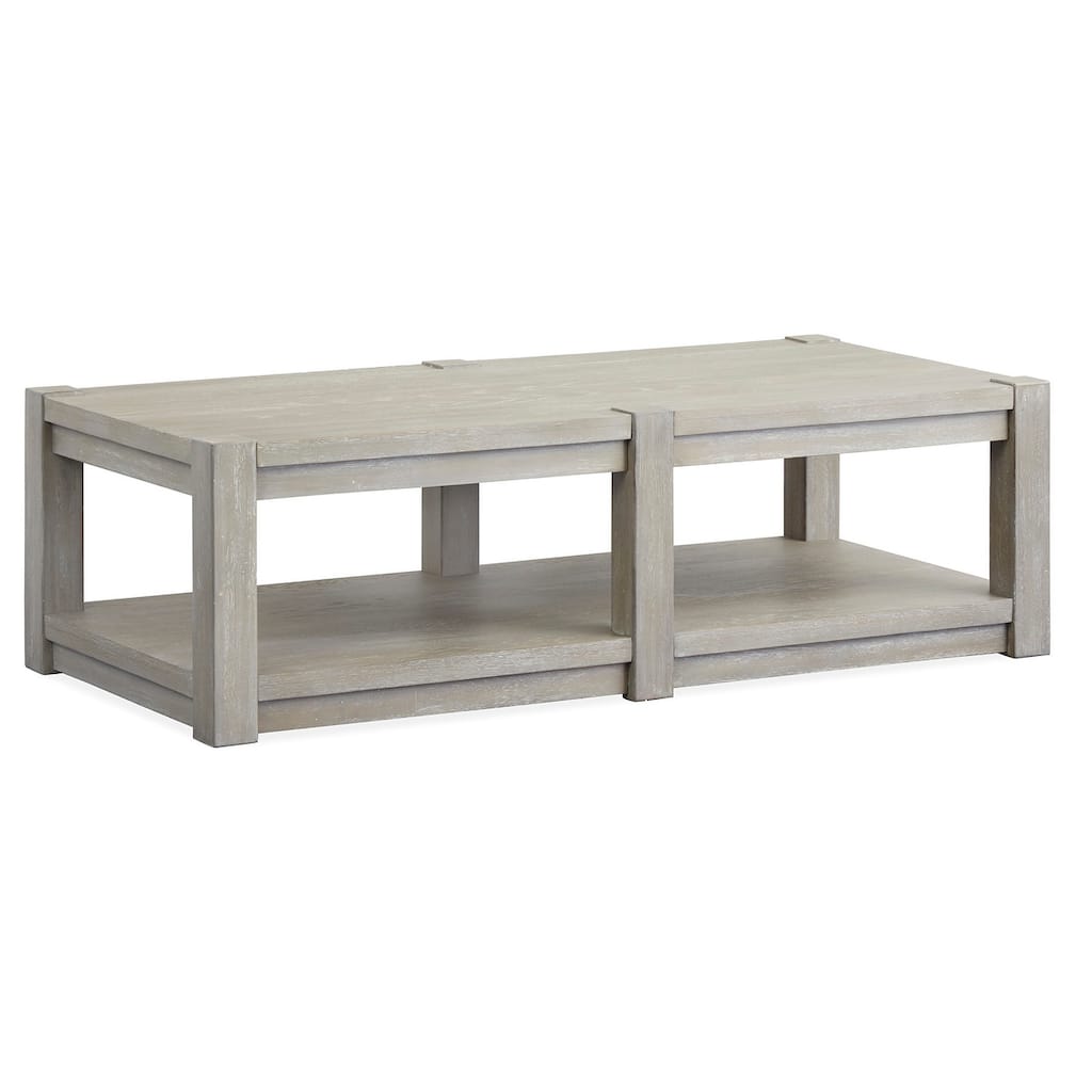 Magnussen Home Burgess Calico Grey Rectangular Shelf Cocktail Table With Casters - 60''W x 28''D x 18.13''H