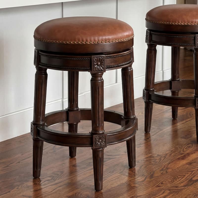 New Ridge Home Goods Chapman Counter-Height Backless Swivel Bar Stool - Counter Height - Walnut/Vintage Caramel Seat