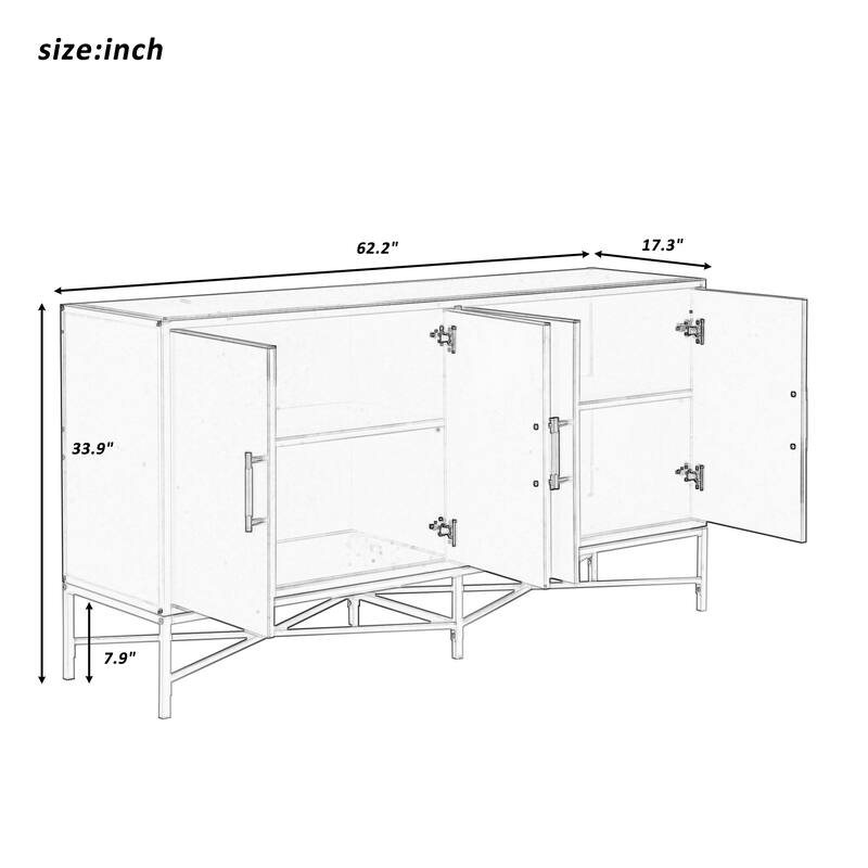 Four-Door Storage Sideboard with Sturdy Cross-Leg Metal Frame and Aluminum Alloy Handles, Perfect for Entrances,Studies
