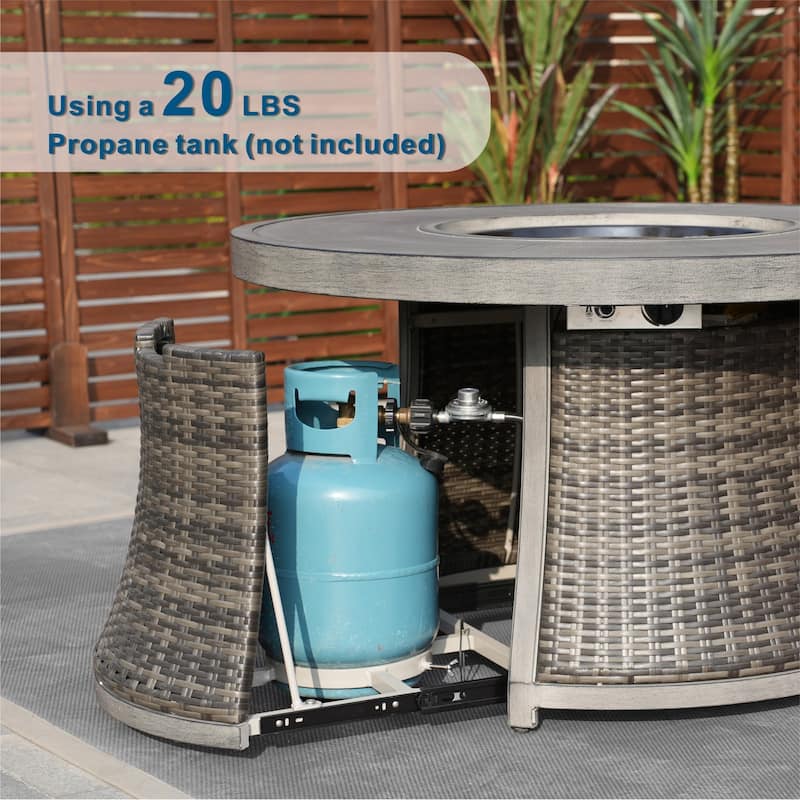 8-Seat Modular Patio PE Rattan Sofa Set with Aluminum Round Fire Pit Table