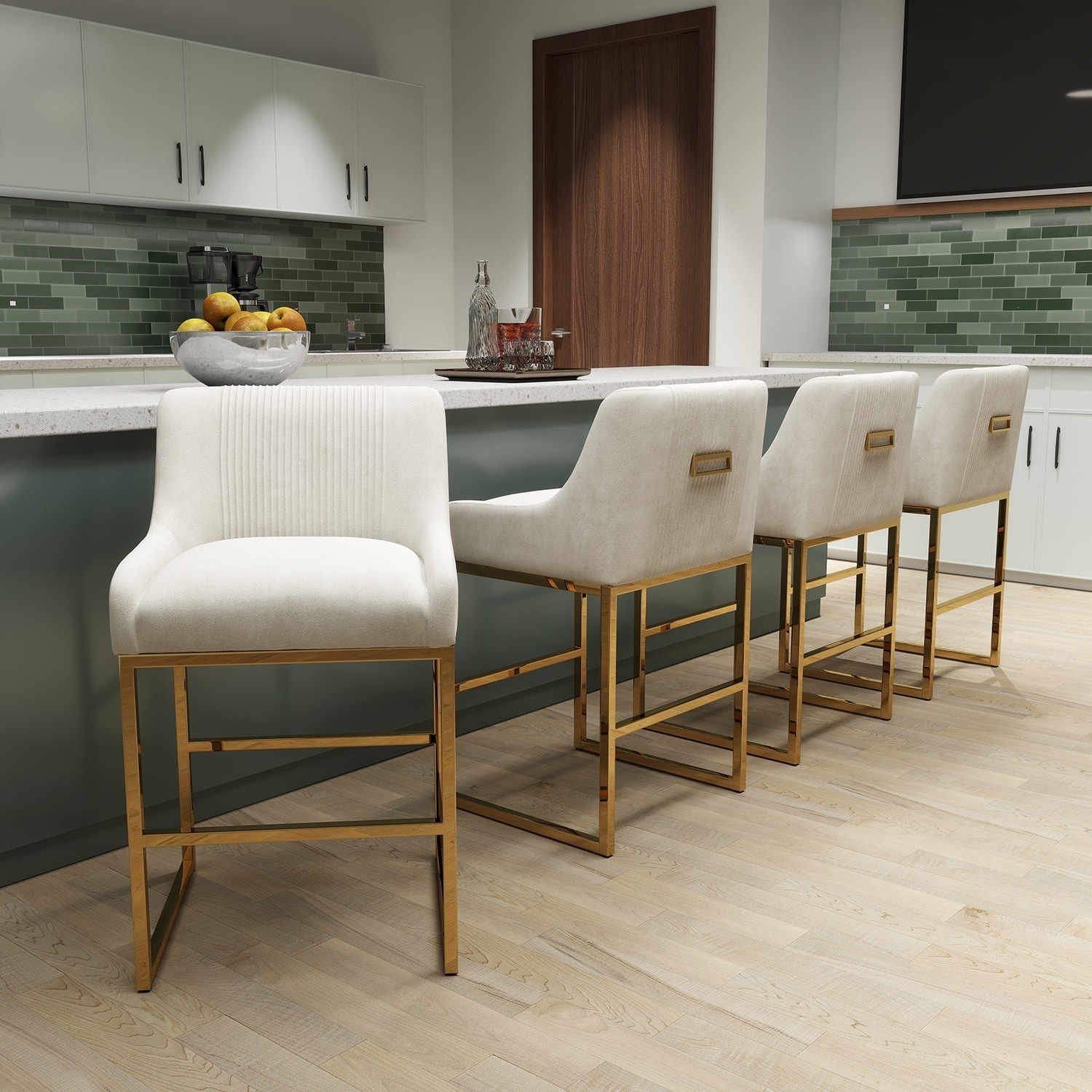 SEYNAR Modern Glam Velvet Bar Stools (Set of 4)
