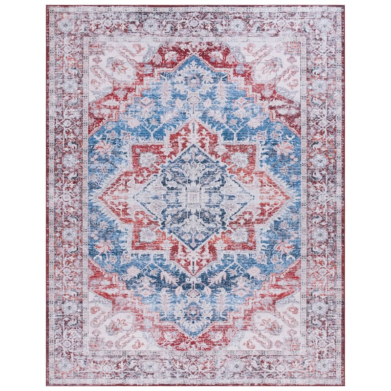 SAFAVIEH Tucson Machine Washable Slip Resistant Era Traditional Rug - 9' x 12' - Blue/Red