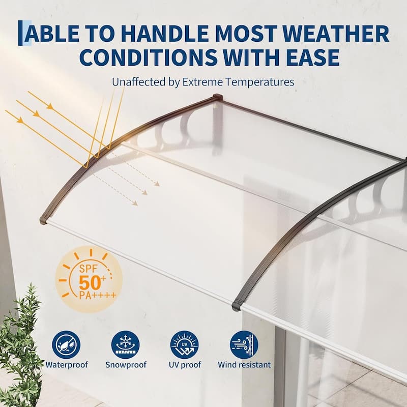 40"x120" Window Awning Canopy Exterior, Polycarbonate Cover, for Door Entrance - N/A