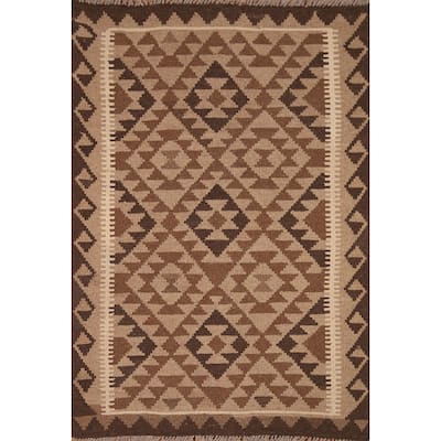 Geometric Kilim Oriental Area Rug Hand-woven Wool Carpet - 3'4" x 5'0"