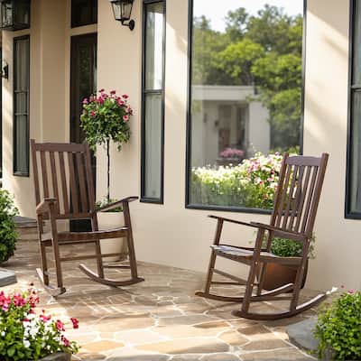 Furniwell Patio Acacia Wood Ergonomic Single Rocking Chair for All-Weather Use