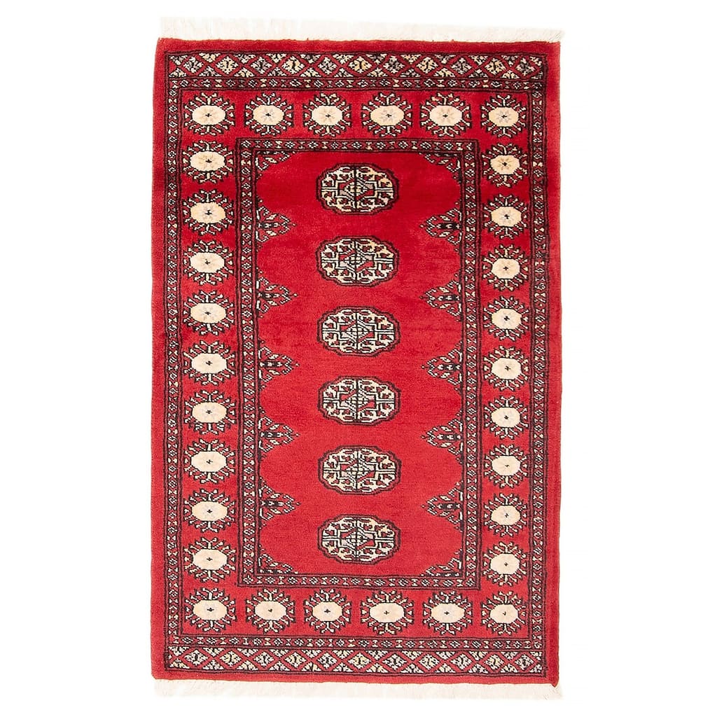 ECARPETGALLERY Hand-knotted Finest Peshawar Bokhara Red Wool Rug - 2'7 x 4'0