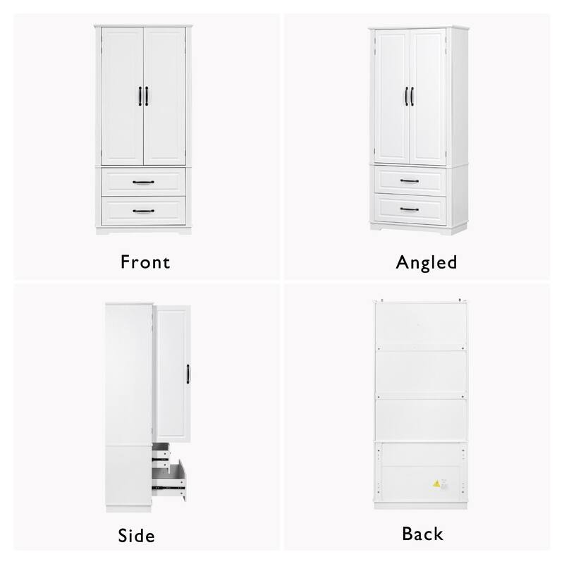 71" Farmhouse Pantry Cabinet - 2 Drawers + 8 Shelves, White & Textured