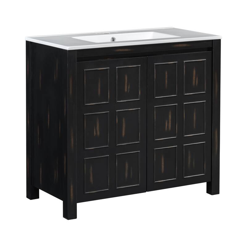 72" Bathroom Vanity Set with Double Vanities (Separate), 36" Ceramic Sink Bathroom Vanity 2-Piece Set, Bathroom Storage Cabinet