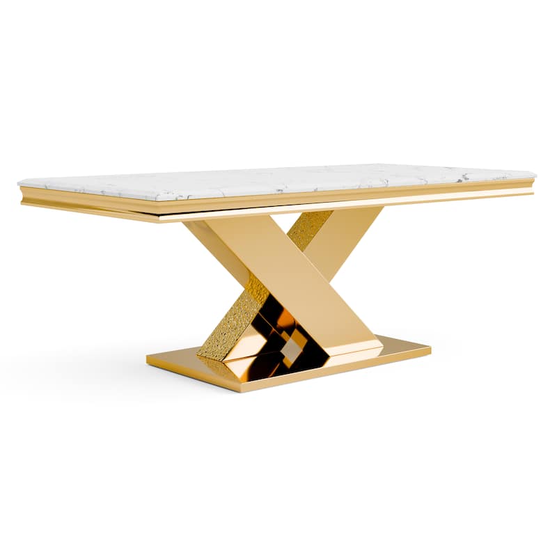 Furniture of America Thaddeus Modern X-Shaped 79-inch Dining Table with Stone Top