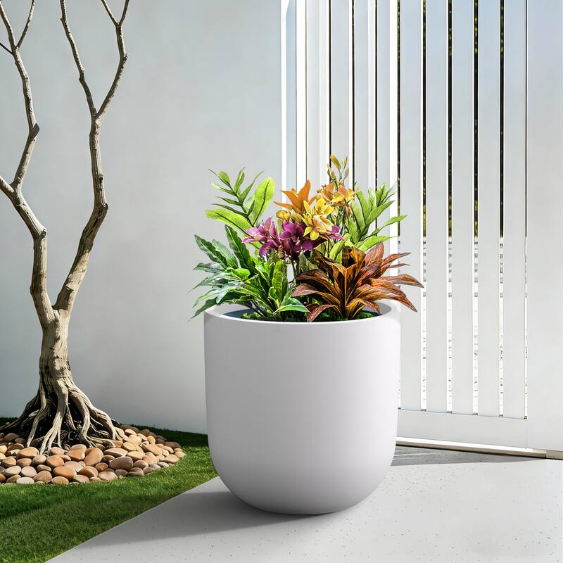 Upgraded Interior Concrete Round Planter with Drainage Holes