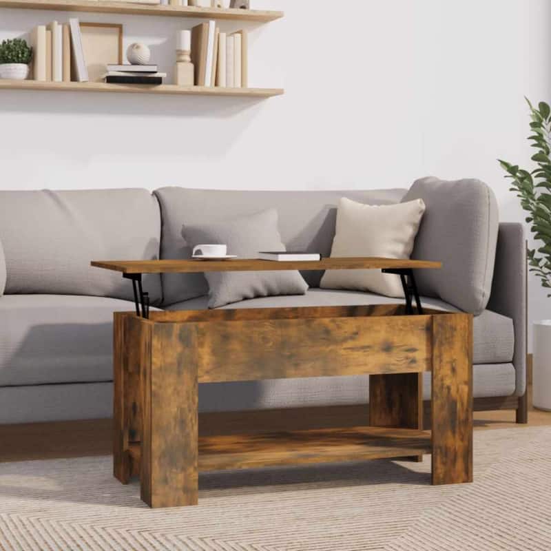 vidaXL Coffee Table Lift Top End Table Accent Side Sofa Table Engineered Wood - 39.8" x 19.3" x 20.5" - Smoked oak