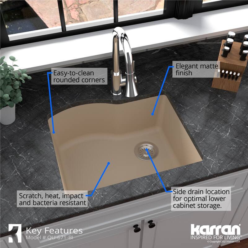 Karran Undermount Quartz 24 in. Single Bowl Kitchen Sink Kit