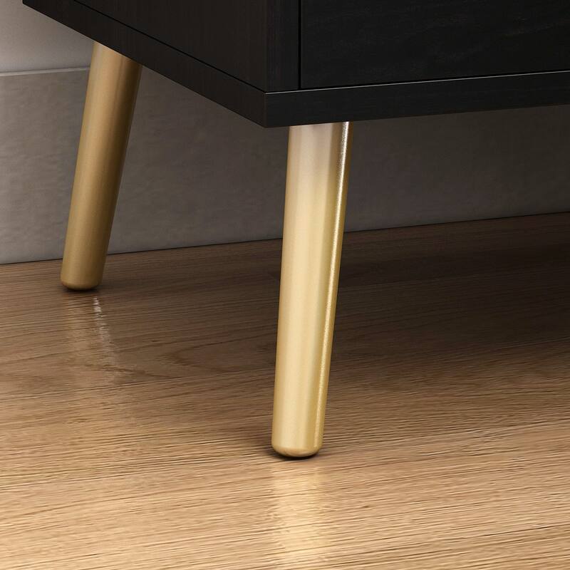 Timechee Nightstand Bedside Table 1-Drawer w/ Open Shelf Metal Legs