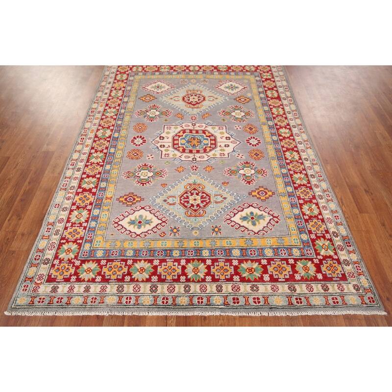 Grey Kazak Oriental Area Rug Hand-Knotted Wool Carpet - 5'0" x 6'10"