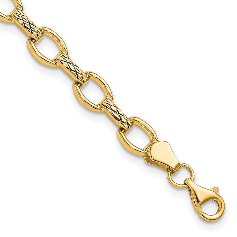 Curata 14k Yellow Gold Sparkle-Cut Fancy Link Bracelet - 7 Inch