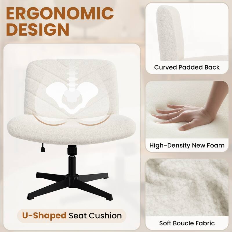 Yaheetech Boucle Swivel Desk Chair Office Chair for Home Office Study Bedroom