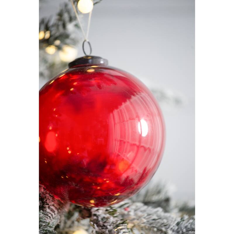 6" Red Glass Ornament, Decorative Hanging Ball Christmas Tree Ornaments for Holiday Party Decorations, Set of 3