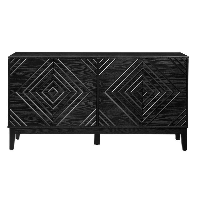 Farmhouse 60.5" Buffet Cabinet with Adjustable Shelves and Geometric Pattern for Stylish Storage Solutions