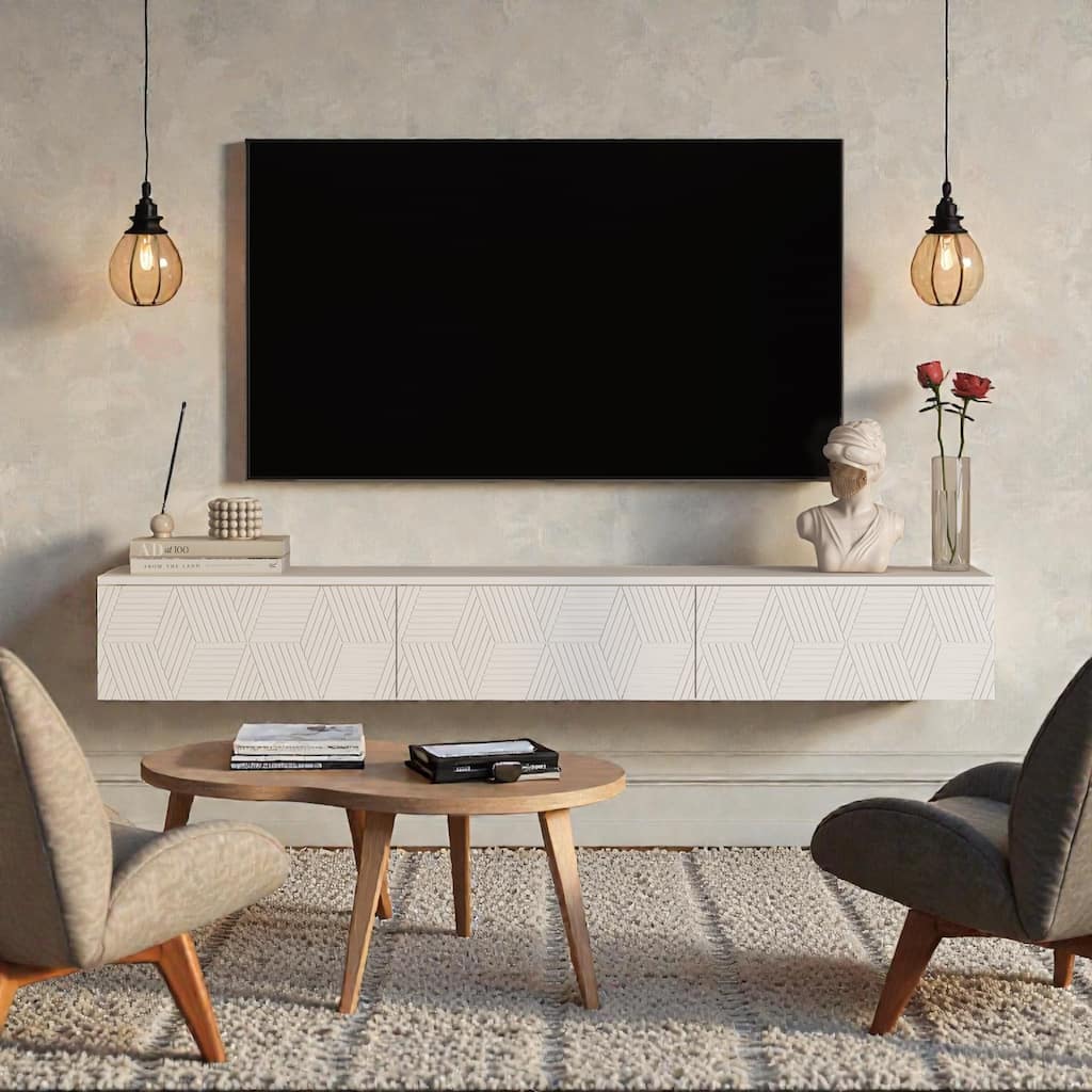 67" Floating TV Stand Wall Mounted with 16 Color LED Lights, Modern TV Cabinet for 55-65 Inch TVs, 100 lb Capacity